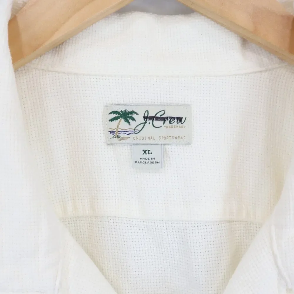 J.Crew Men's Short Sleeve Textured Cotton Camp Collar Shirt Ivory Size XL NWOT